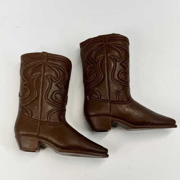 Vintage 1970s Ken Barbie Doll Brown Short Western Cowboy Boots w Pattern JAPAN - Picture 1 of 4